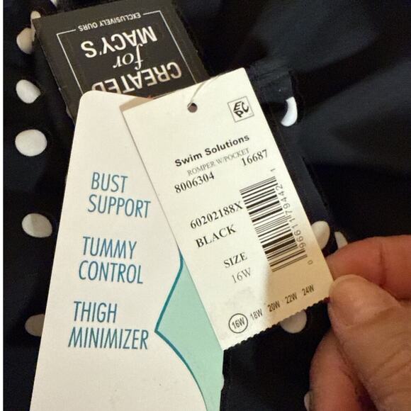 Swim Solutions Women's Polka Dot One Piece Swim Romper Size 16W Black White NWT - Picture 11 of 12